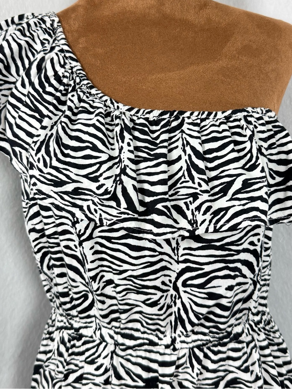 Cotton On Zebra Print One Shoulder Mini Dress Ruffle Animal Print Size L - Picture 4 of 12